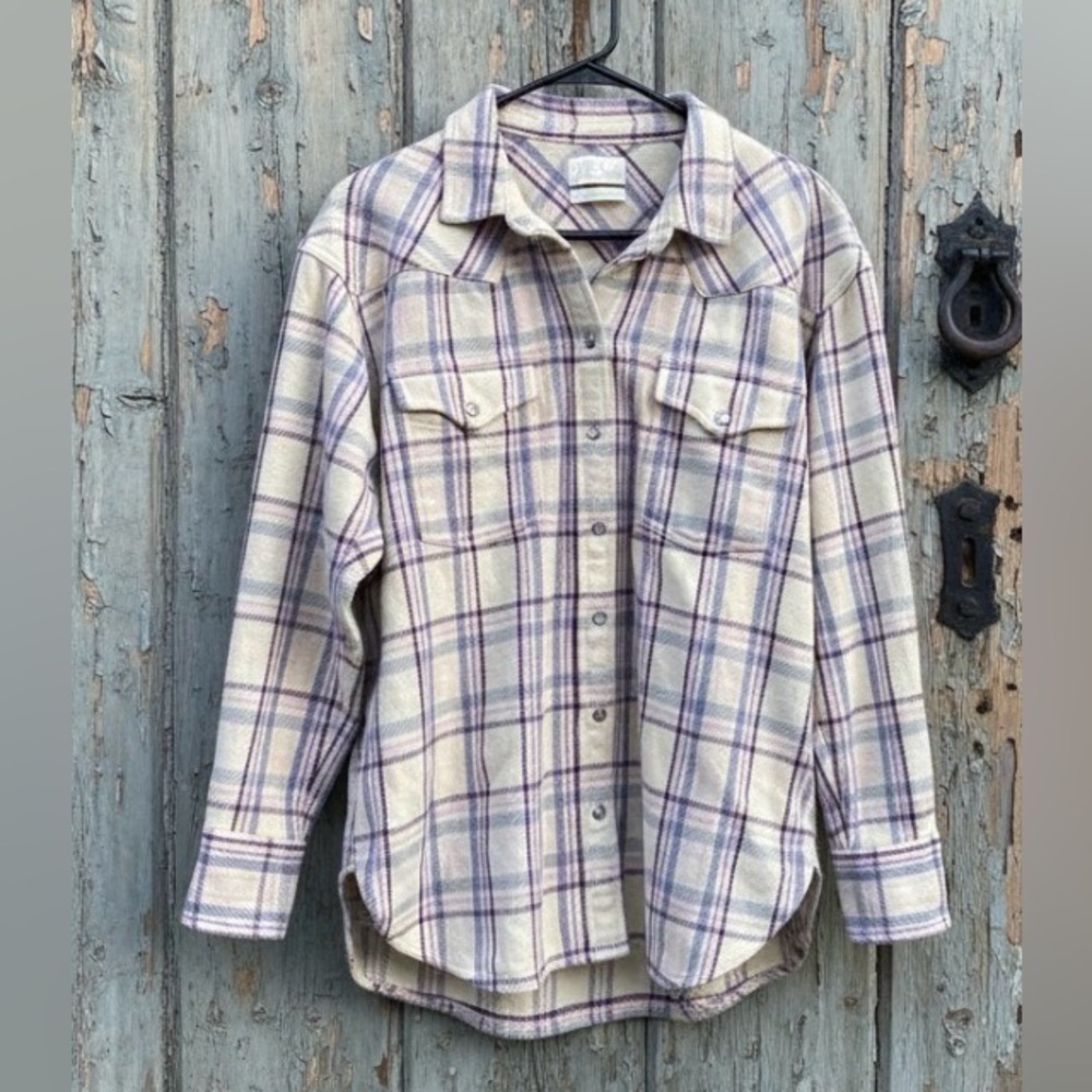 J. Crew Reimagined Thick Flannel Pockets 100% Cotton Pearl snap Button Size  8 - Picture 14 of 14